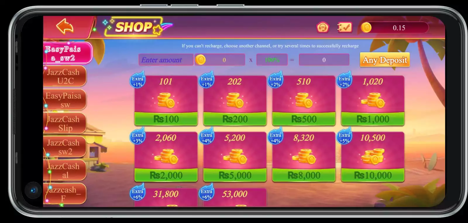 Lucky101 Game - Buy Coin Interface