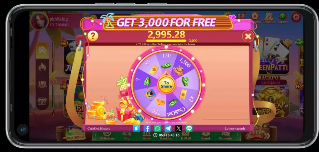 PK68 Game Free Spins Interface Screenshot